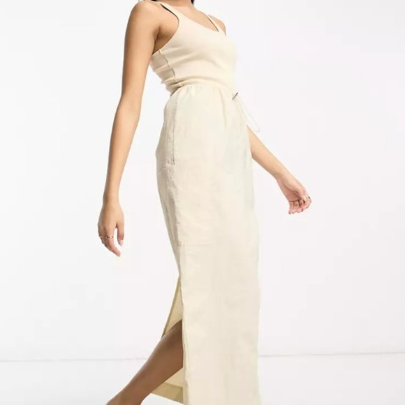 2 in 1 ribbed scoop neck dress with tank top with cargo midi skirt - Picture 1 of 3